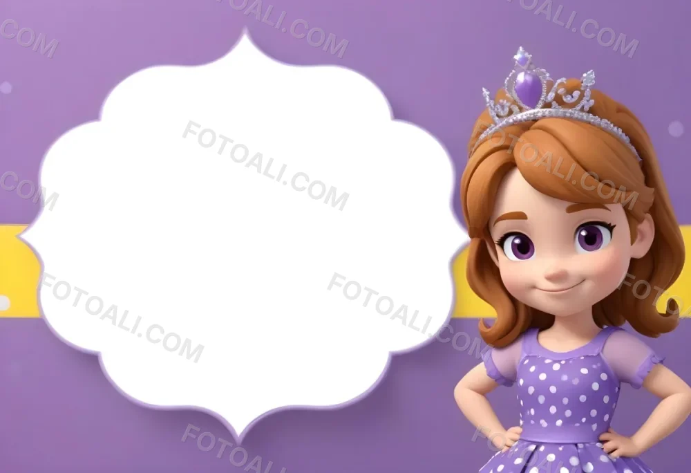 3d Model A Young Girl With Light Brown Hair Wearing A Tiara And A Purple Dress Smiling And Posing With Her Right Hand On Her Hip The Background Is Purple With White Polka Dots And A Blank White Area For Text Figure 16 4e6f