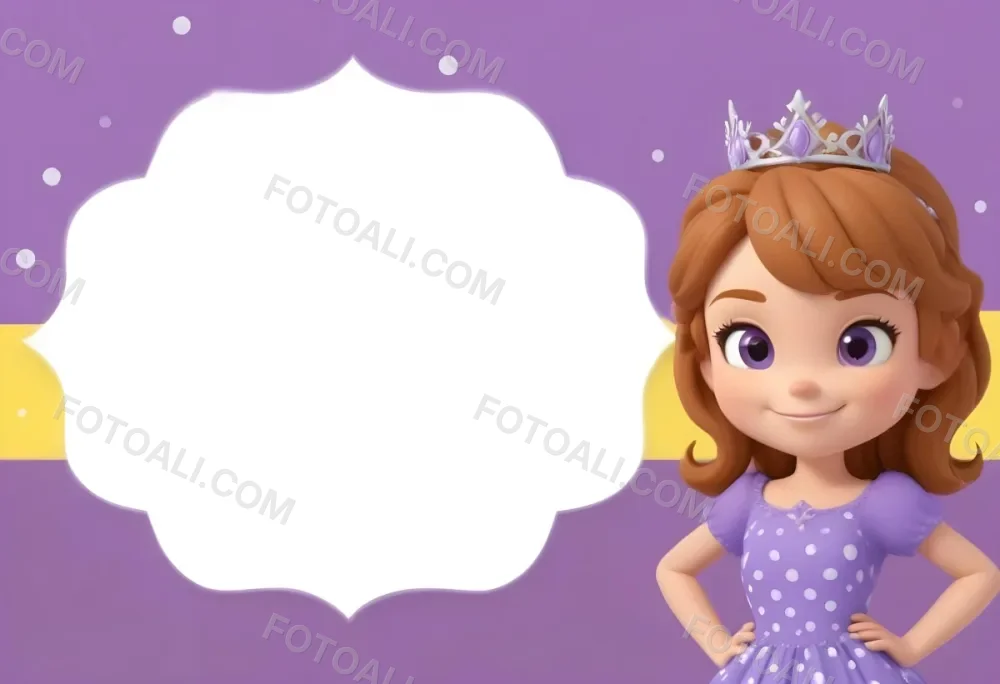 3d Model A Young Girl With Light Brown Hair Wearing A Tiara And A Purple Dress Smiling And Posing With Her Right Hand On Her Hip The Background Is Purple With White Polka Dots And A Blank White Area For Text Figure 17 24f5