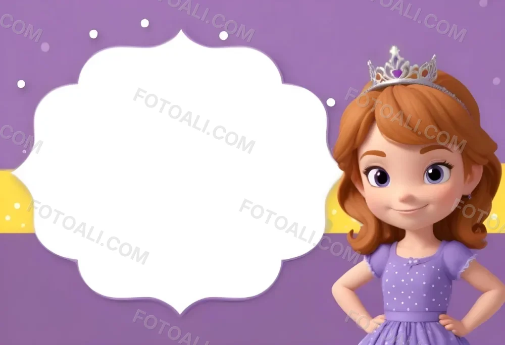 3d Model A Young Girl With Light Brown Hair Wearing A Tiara And A Purple Dress Smiling And Posing With Her Right Hand On Her Hip The Background Is Purple With White Polka Dots And A Blank White Area For Text Figure 18 9665