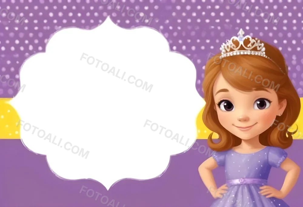 3d Model A Young Girl With Light Brown Hair Wearing A Tiara And A Purple Dress Smiling And Posing With Her Right Hand On Her Hip The Background Is Purple With White Polka Dots And A Blank White Area For Text Figure 20 Bf6a