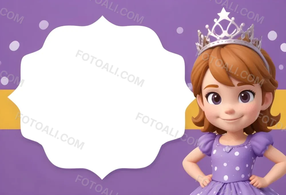 3d Model A Young Girl With Light Brown Hair Wearing A Tiara And A Purple Dress Smiling And Posing With Her Right Hand On Her Hip The Background Is Purple With White Polka Dots And A Blank White Area For Text Figure 5 Bf9d