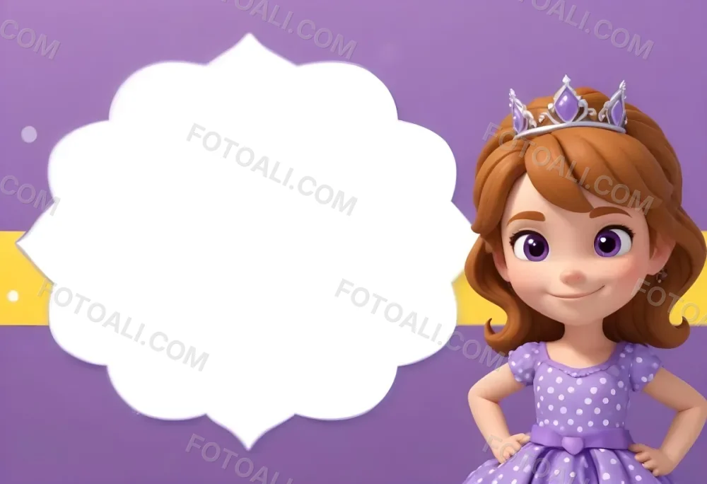 3d Model A Young Girl With Light Brown Hair Wearing A Tiara And A Purple Dress Smiling And Posing With Her Right Hand On Her Hip The Background Is Purple With White Polka Dots And A Blank White Area For Text Figure 7 4348