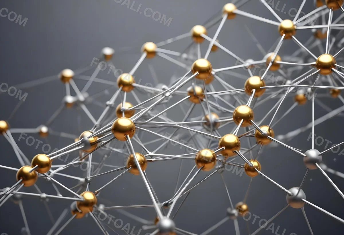 3d Model Abstract Network Of Interconnected Silver Lines With Golden Nodes Creating A Complex Web Like Structure Against A Blurred Gray Background Figure Octane Render Volumetric Highly Detailed Videogame Aestheti 17 3237