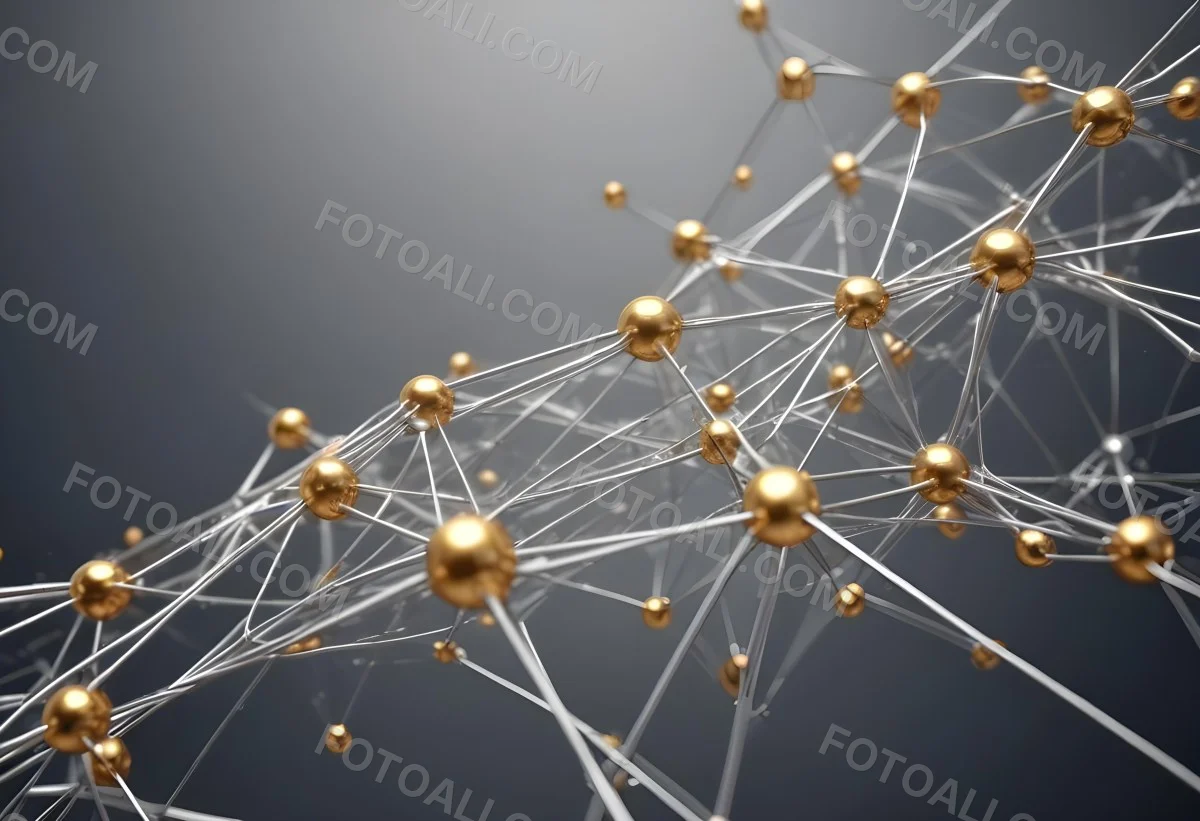 3d Model Abstract Network Of Interconnected Silver Lines With Golden Nodes Creating A Complex Web Like Structure Against A Blurred Gray Background Figure Octane Render Volumetric Highly Detailed Videogame Aestheti 26 0f9e