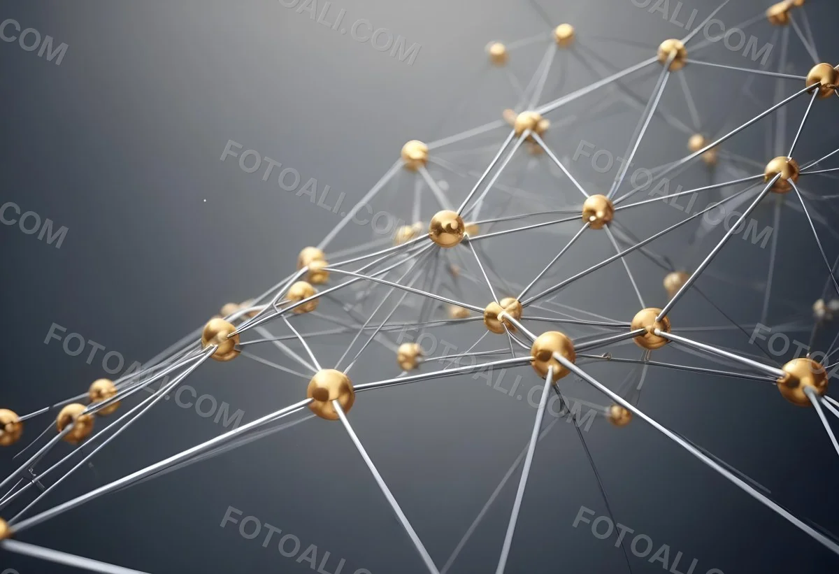 3d Model Abstract Network Of Interconnected Silver Lines With Golden Nodes Creating A Complex Web Like Structure Against A Blurred Gray Background Figure Octane Render Volumetric Highly Detailed Videogame Aestheti 42 9625