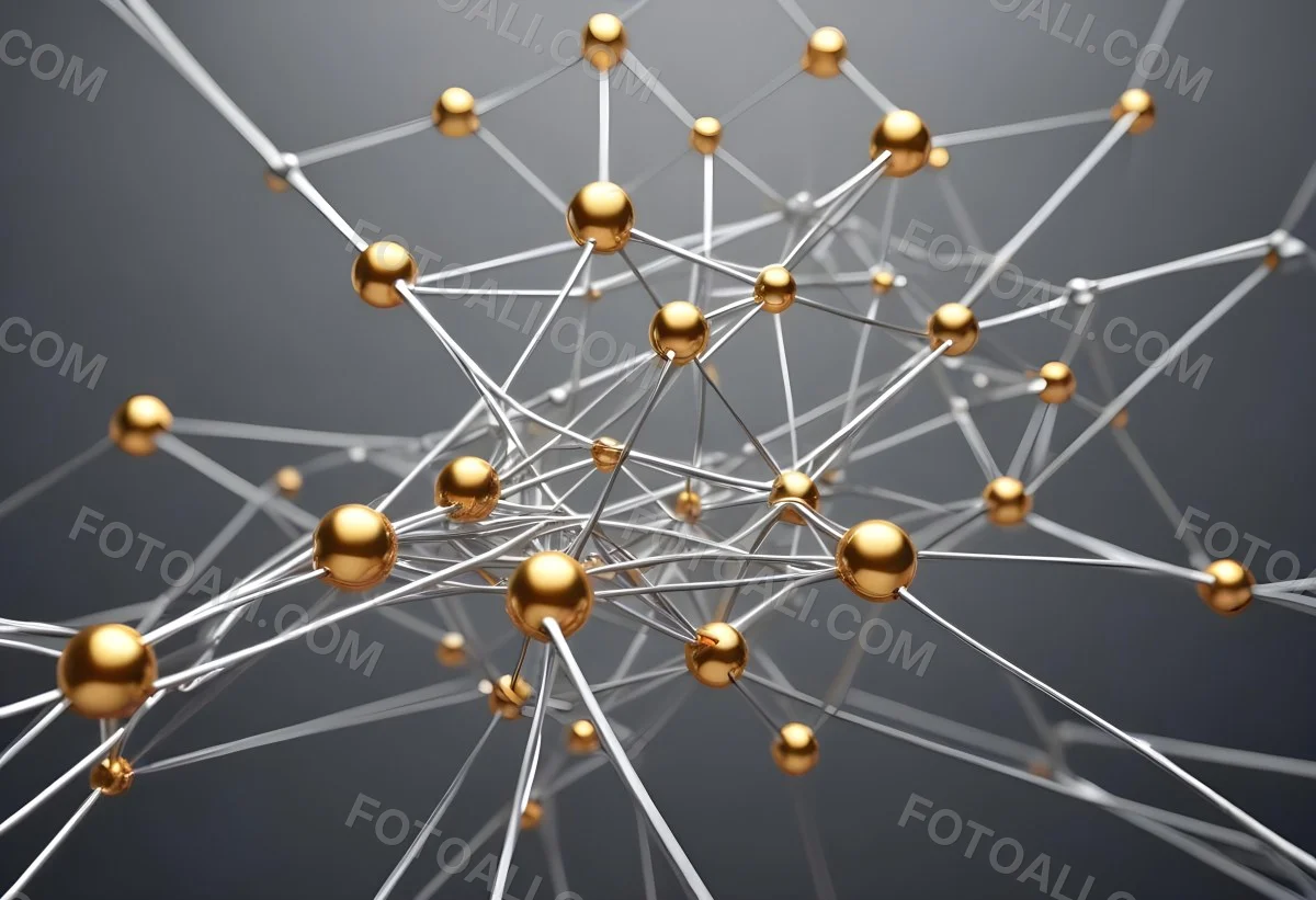 3d Model Abstract Network Of Interconnected Silver Lines With Golden Nodes Creating A Complex Web Like Structure Against A Blurred Gray Background Figure Octane Render Volumetric Highly Detailed Videogame Aestheti 45 D2c6