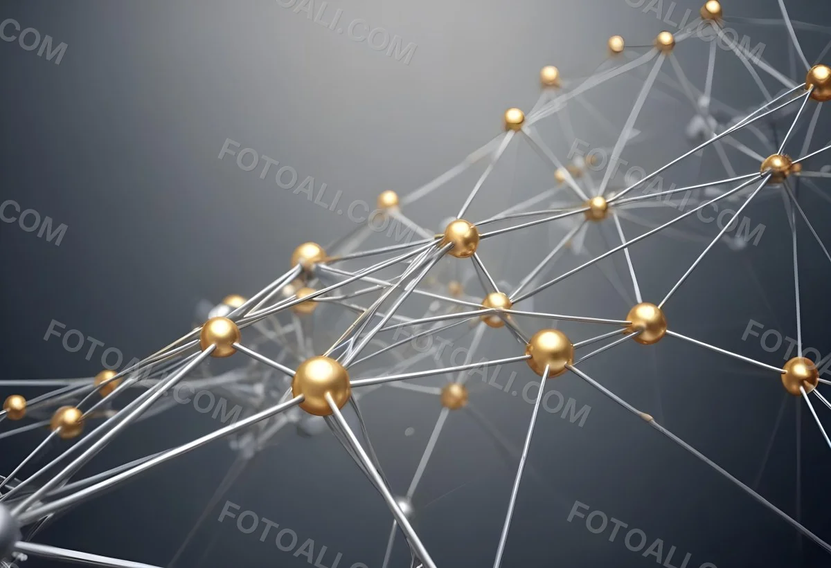 3d Model Abstract Network Of Interconnected Silver Lines With Golden Nodes Creating A Complex Web Like Structure Against A Blurred Gray Background Figure Octane Render Volumetric Highly Detailed Videogame Aestheti 51 612d