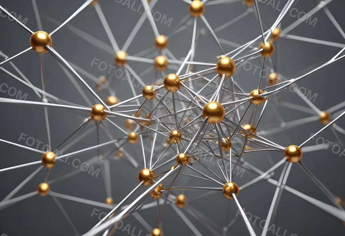 3d Model Abstract Network Of Interconnected Silver Lines With Golden Nodes Creating A Complex Web Like Structure Against A Blurred Gray Background Figure Octane Render Volumetric Highly Detailed Videogame Aestheti 58 59c2