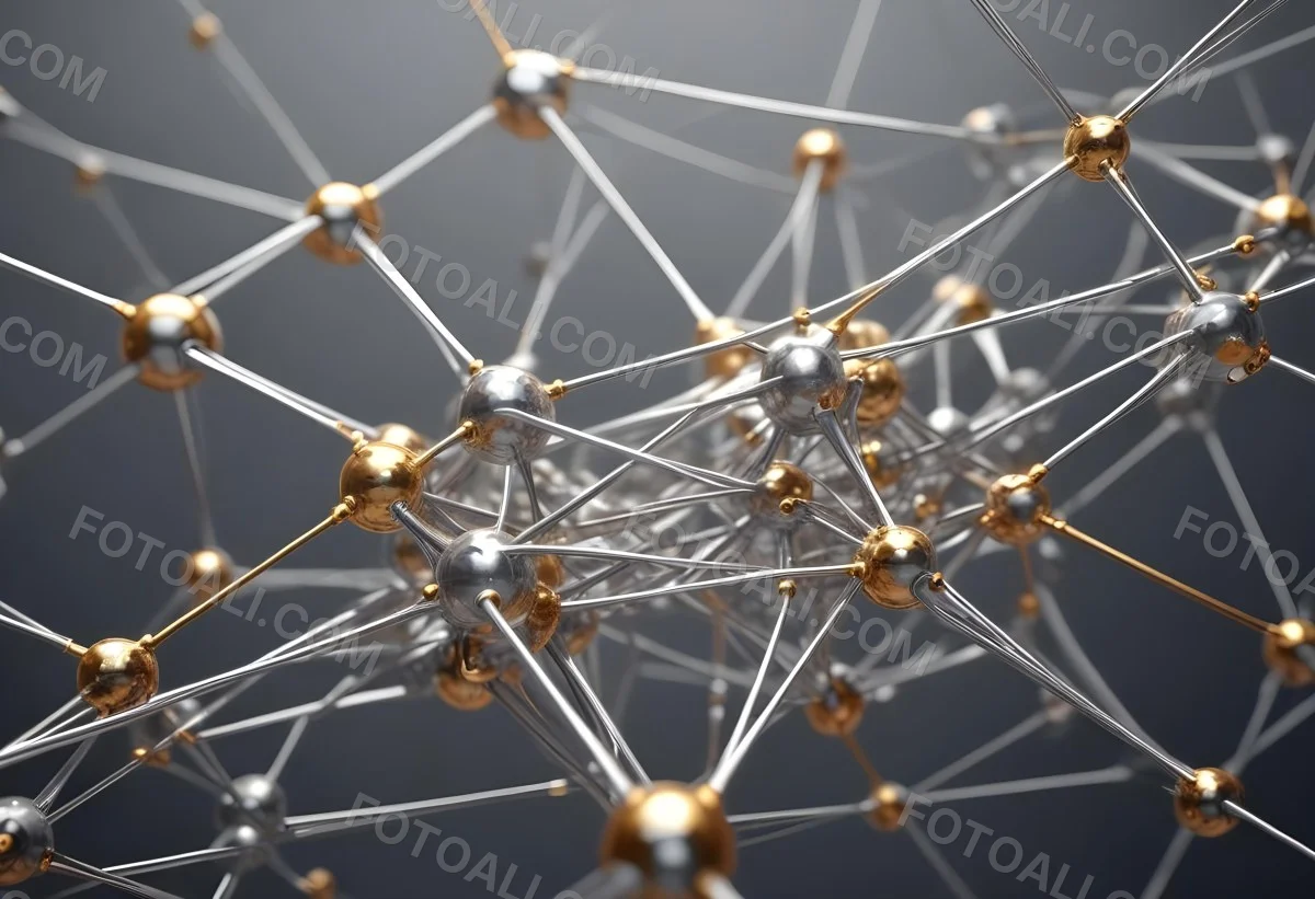 3d Model Abstract Network Of Interconnected Silver Lines With Golden Nodes Creating A Complex Web Like Structure Against A Blurred Gray Background Figure Octane Render Volumetric Highly Detailed Videogame Aestheti 68 742d
