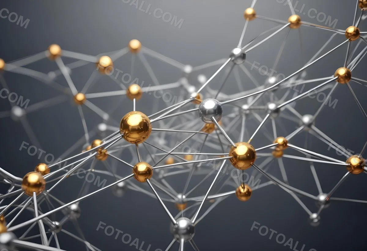 3d Model Abstract Network Of Interconnected Silver Lines With Golden Nodes Creating A Complex Web Like Structure Against A Blurred Gray Background Figure Octane Render Volumetric Highly Detailed Videogame Aestheti 8 C632