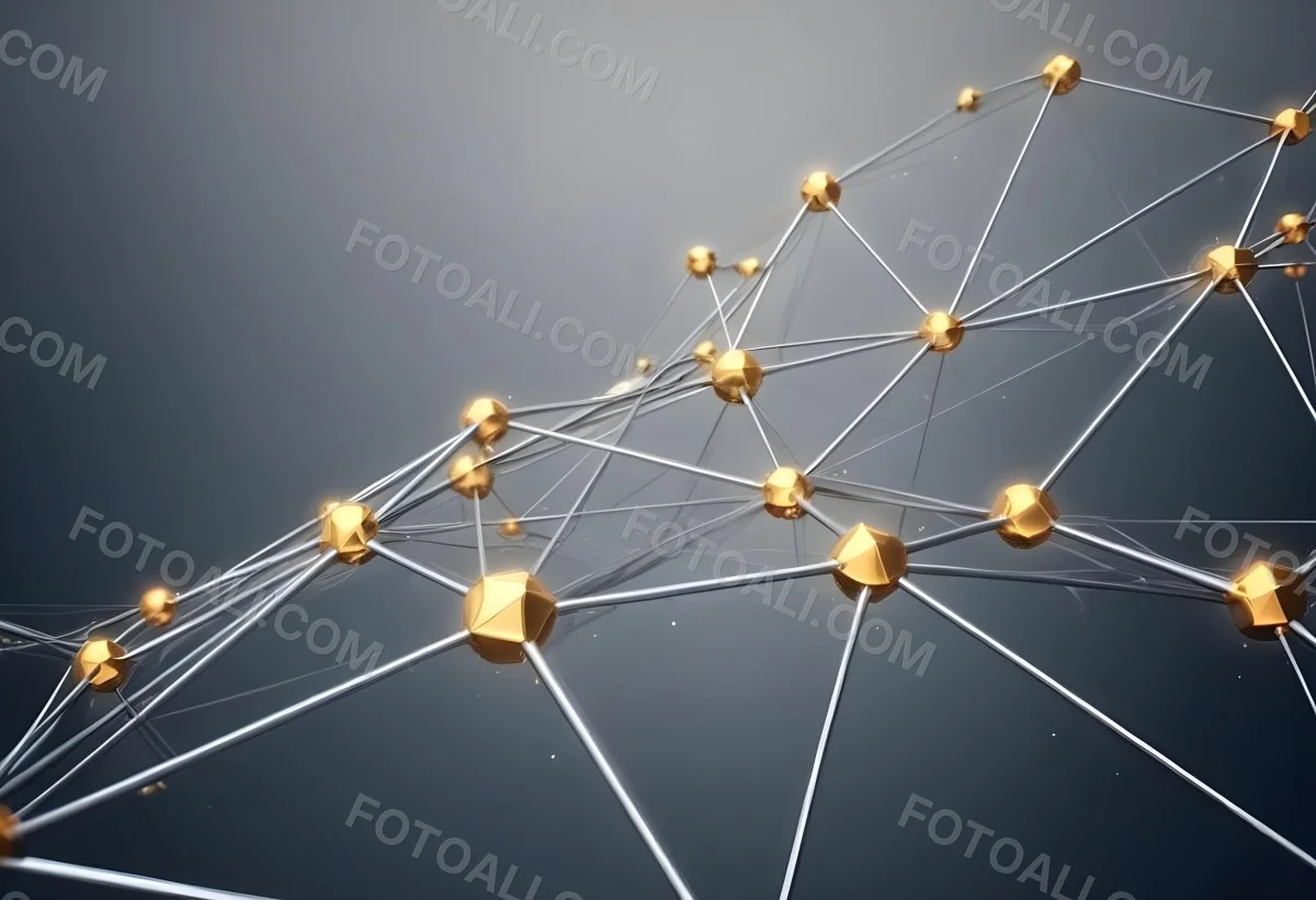 3d Model Abstract Network Of Interconnected Silver Lines With Golden Nodes Creating A Complex Web Like Structure Against A Blurred Gray Background Figure Octane Render Volumetric Highly Detailed Videogame Aestheti 9 16f2