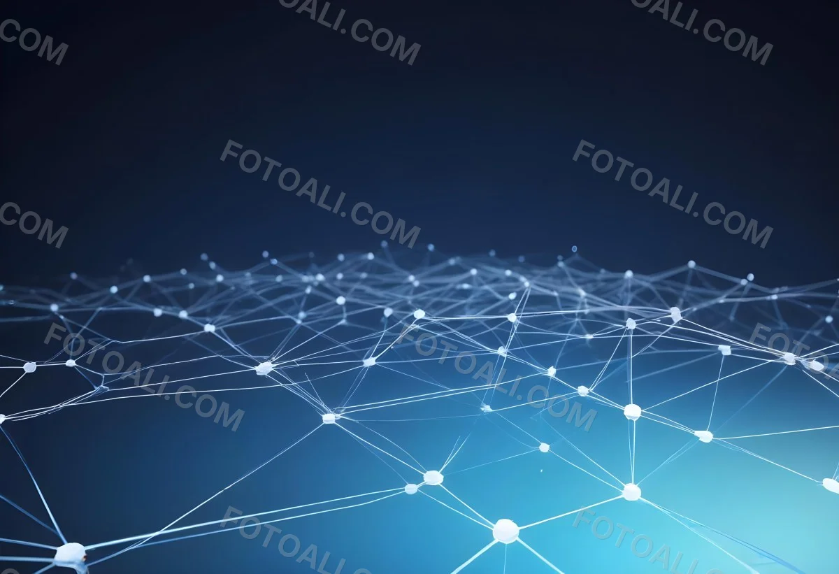 3d Model Abstract Network Of Interconnected White Lines And Dots Forming A Grid Like Structure Set Against A Gradient Background Transitioning From Dark Blue To Light Blue Figure Octane Render Volumetric Highly Det 14 0647