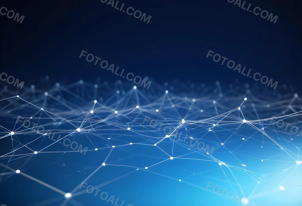 3d Model Abstract Network Of Interconnected White Lines And Dots Forming A Grid Like Structure Set Against A Gradient Background Transitioning From Dark Blue To Light Blue Figure Octane Render Volumetric Highly Det 19 7447