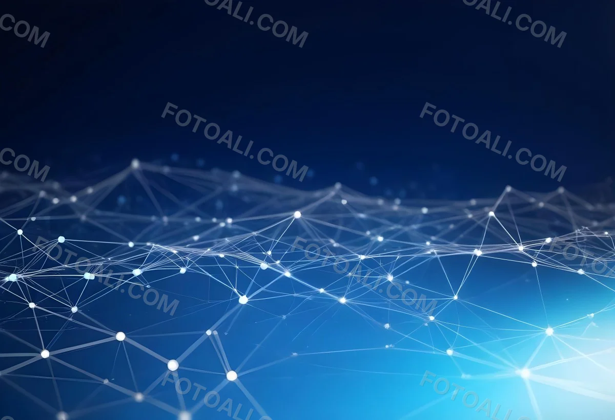 3d Model Abstract Network Of Interconnected White Lines And Dots Forming A Grid Like Structure Set Against A Gradient Background Transitioning From Dark Blue To Light Blue Figure Octane Render Volumetric Highly Det 21 80aa