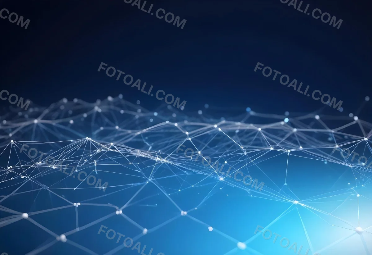 3d Model Abstract Network Of Interconnected White Lines And Dots Forming A Grid Like Structure Set Against A Gradient Background Transitioning From Dark Blue To Light Blue Figure Octane Render Volumetric Highly Det 3 014d