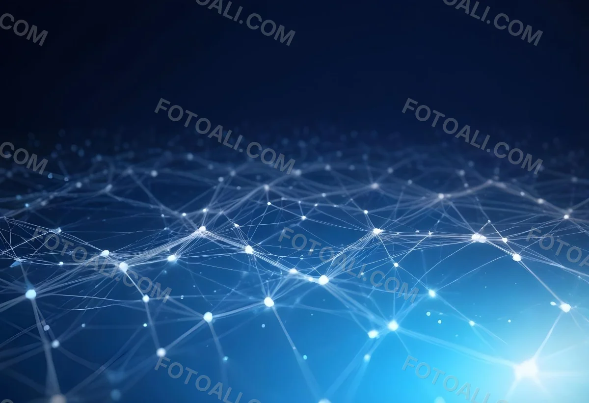 3d Model Abstract Network Of Interconnected White Lines And Dots Forming A Grid Like Structure Set Against A Gradient Background Transitioning From Dark Blue To Light Blue Figure Octane Render Volumetric Highly Det 6 D768