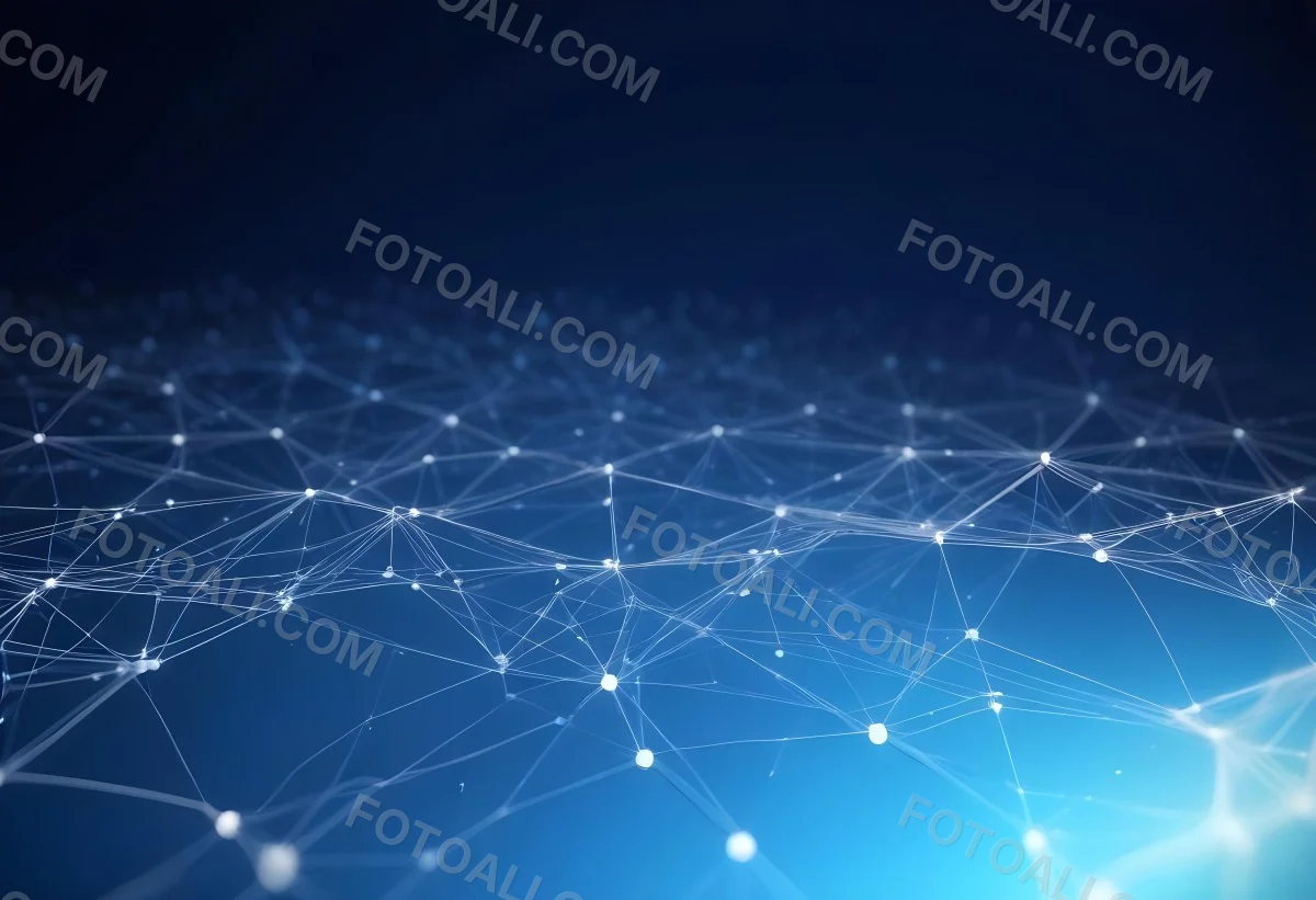 3d Model Abstract Network Of Interconnected White Lines And Dots Forming A Grid Like Structure Set Against A Gradient Background Transitioning From Dark Blue To Light Blue Figure Octane Render Volumetric Highly Det 7 F15b