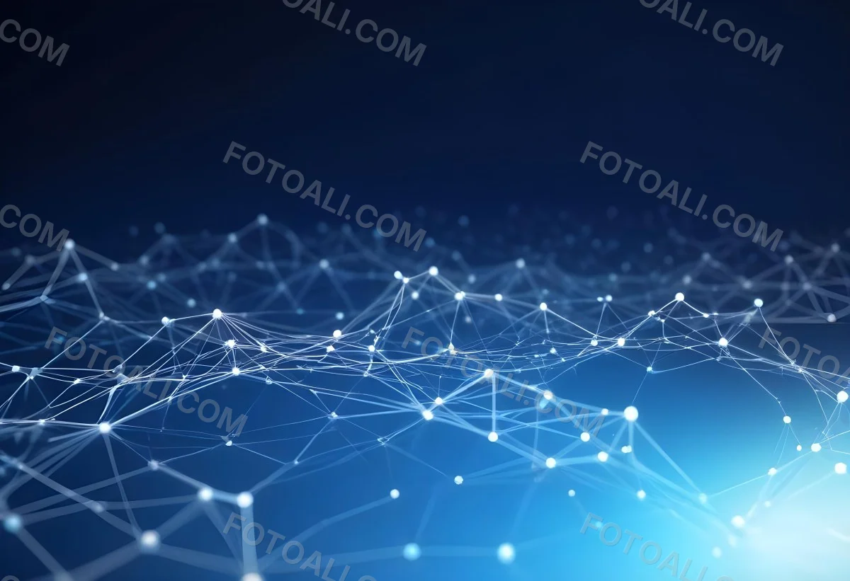3d Model Abstract Network Of Interconnected White Lines And Dots Forming A Grid Like Structure Set Against A Gradient Background Transitioning From Dark Blue To Light Blue Figure Octane Render Volumetric Highly Det 9 Cc47