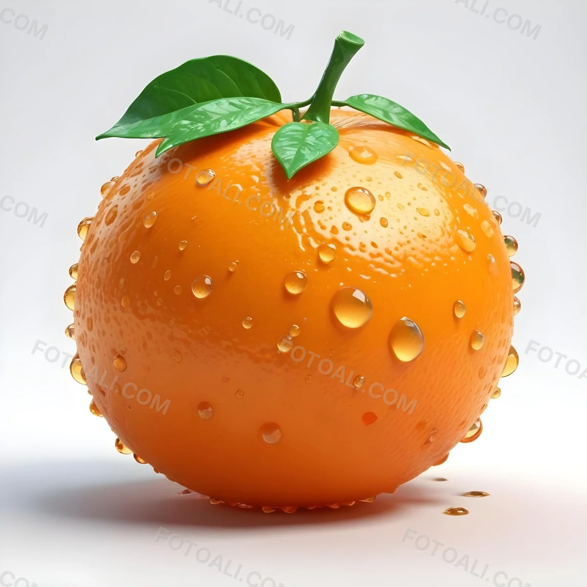 3d Model An Orange With Water Droplets And A Green Leaf On Top Isolated On A White Background Bright Light Figure Octane Render Volumetric Highly Detailed Videogame Aesthetic 11 2f88