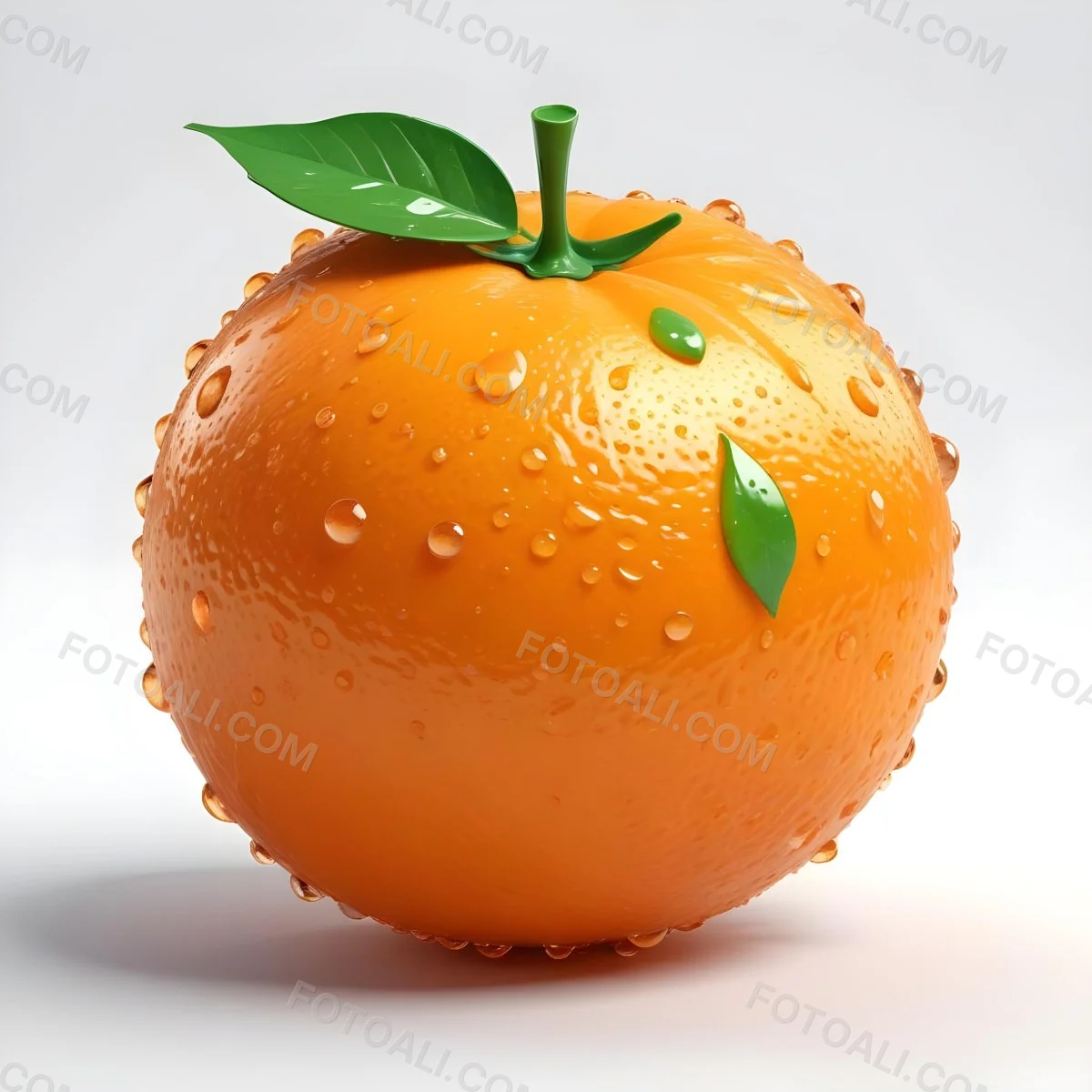3d Model An Orange With Water Droplets And A Green Leaf On Top Isolated On A White Background Bright Light Figure Octane Render Volumetric Highly Detailed Videogame Aesthetic 13 263d