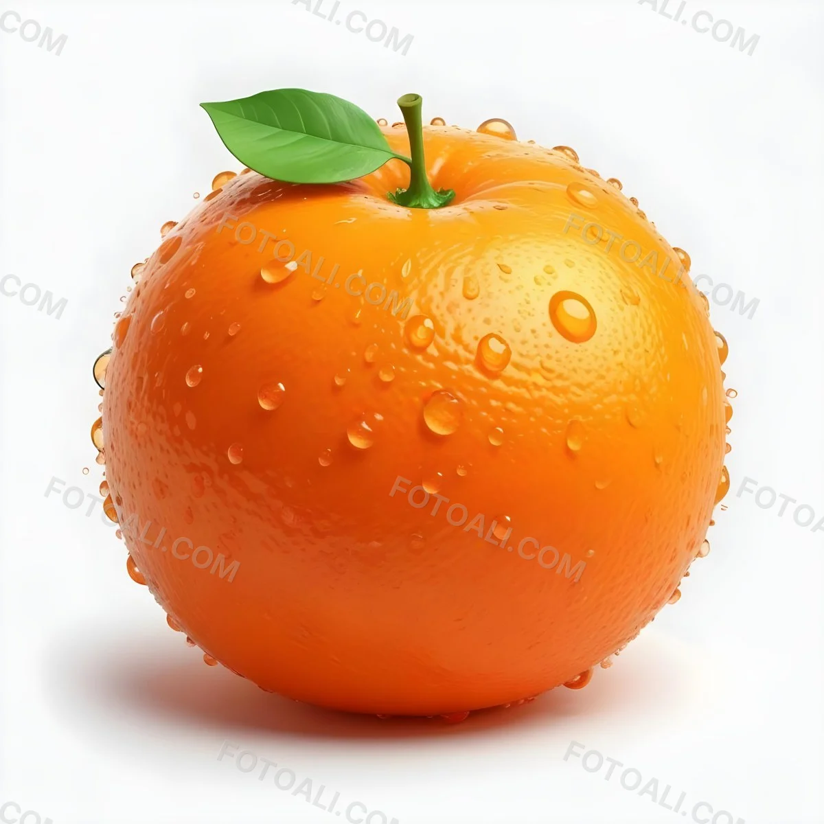 3d Model An Orange With Water Droplets And A Green Leaf On Top Isolated On A White Background Bright Light Figure Octane Render Volumetric Highly Detailed Videogame Aesthetic 16 6e22