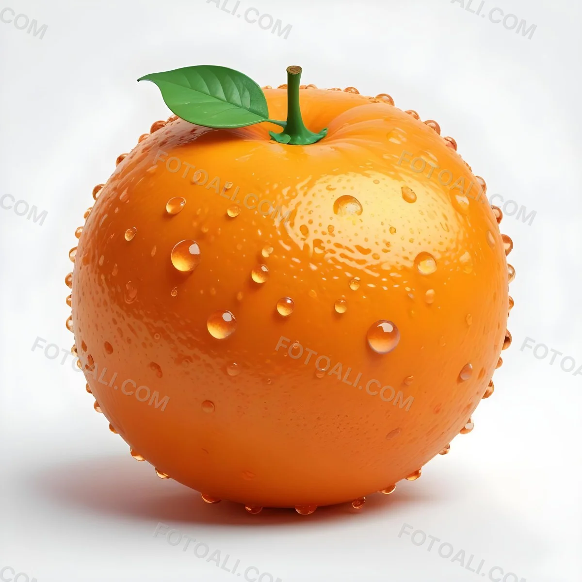3d Model An Orange With Water Droplets And A Green Leaf On Top Isolated On A White Background Bright Light Figure Octane Render Volumetric Highly Detailed Videogame Aesthetic 17 93c0