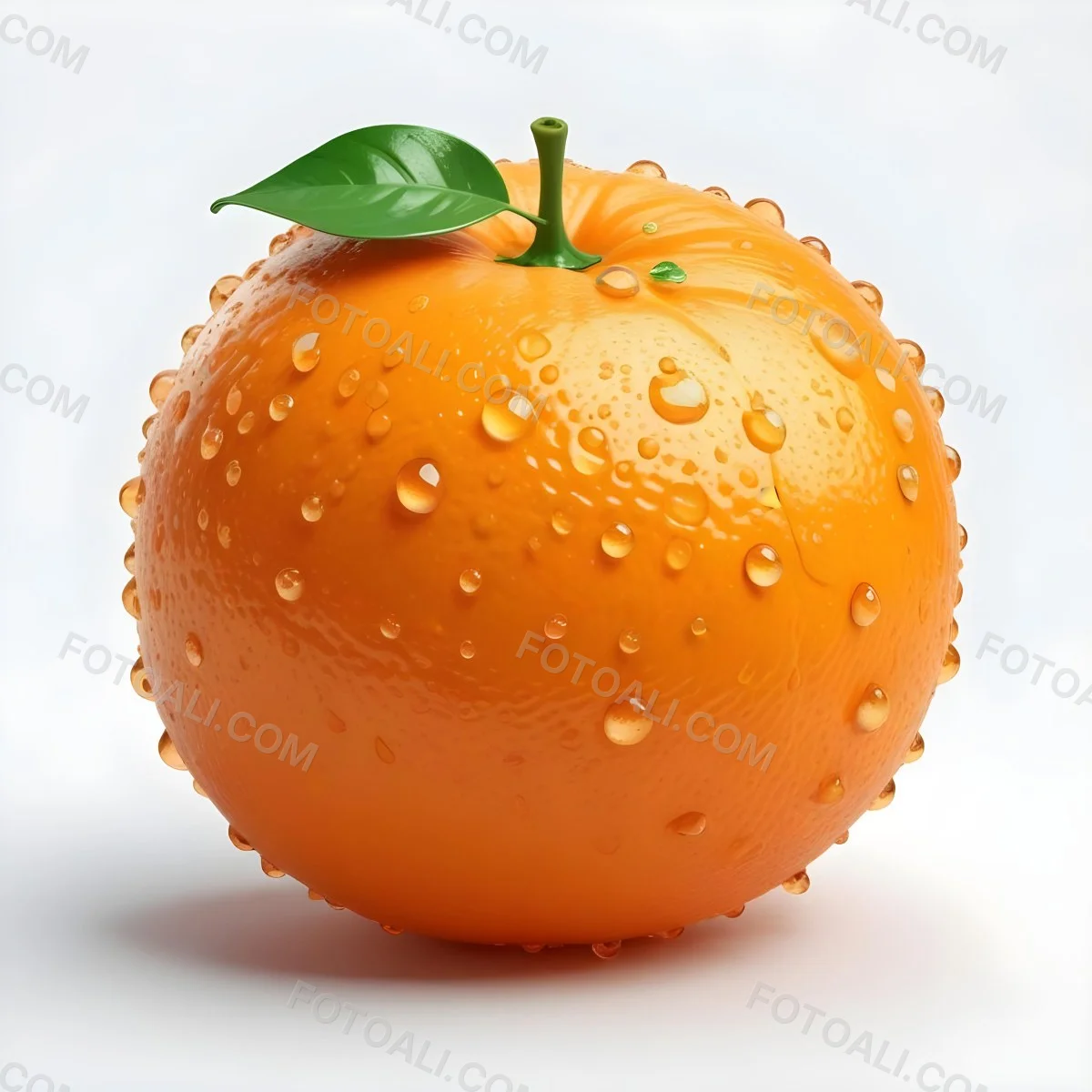 3d Model An Orange With Water Droplets And A Green Leaf On Top Isolated On A White Background Bright Light Figure Octane Render Volumetric Highly Detailed Videogame Aesthetic 2 C6a3
