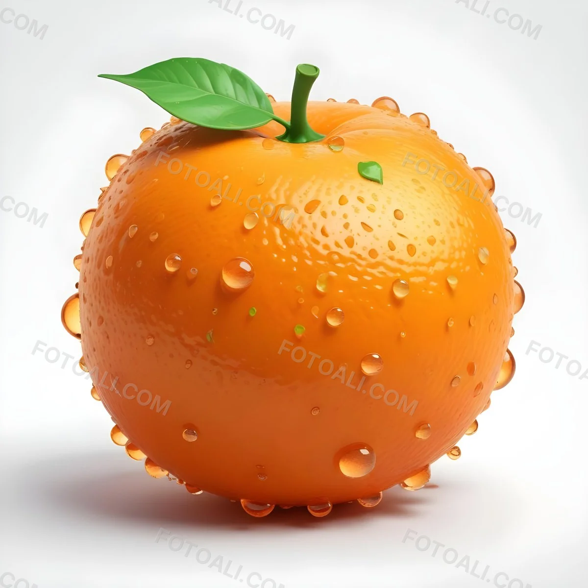 3d Model An Orange With Water Droplets And A Green Leaf On Top Isolated On A White Background Bright Light Figure Octane Render Volumetric Highly Detailed Videogame Aesthetic 21 971e