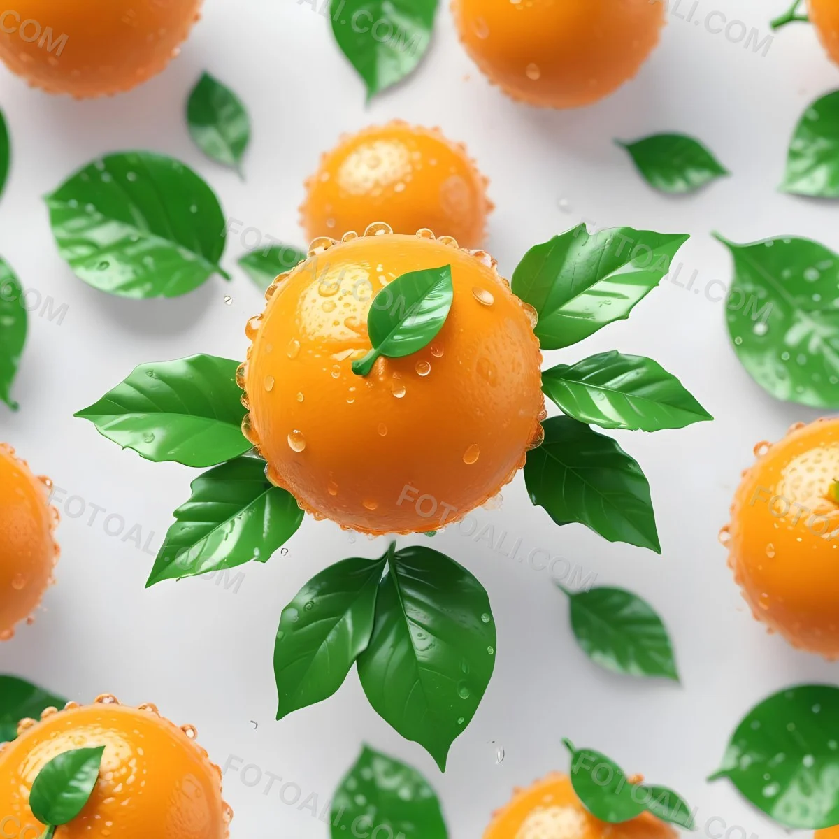 3d Model An Orange With Water Droplets And A Green Leaf On Top Isolated On A White Background Bright Light Figure Octane Render Volumetric Highly Detailed Videogame Aesthetic 22 A238
