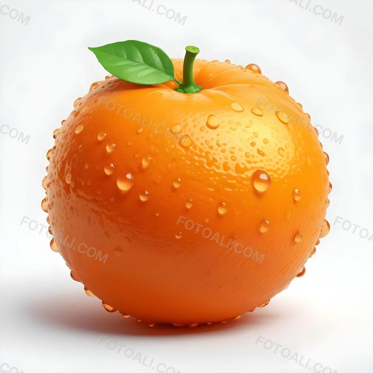 3d Model An Orange With Water Droplets And A Green Leaf On Top Isolated On A White Background Bright Light Figure Octane Render Volumetric Highly Detailed Videogame Aesthetic 6 5d8b