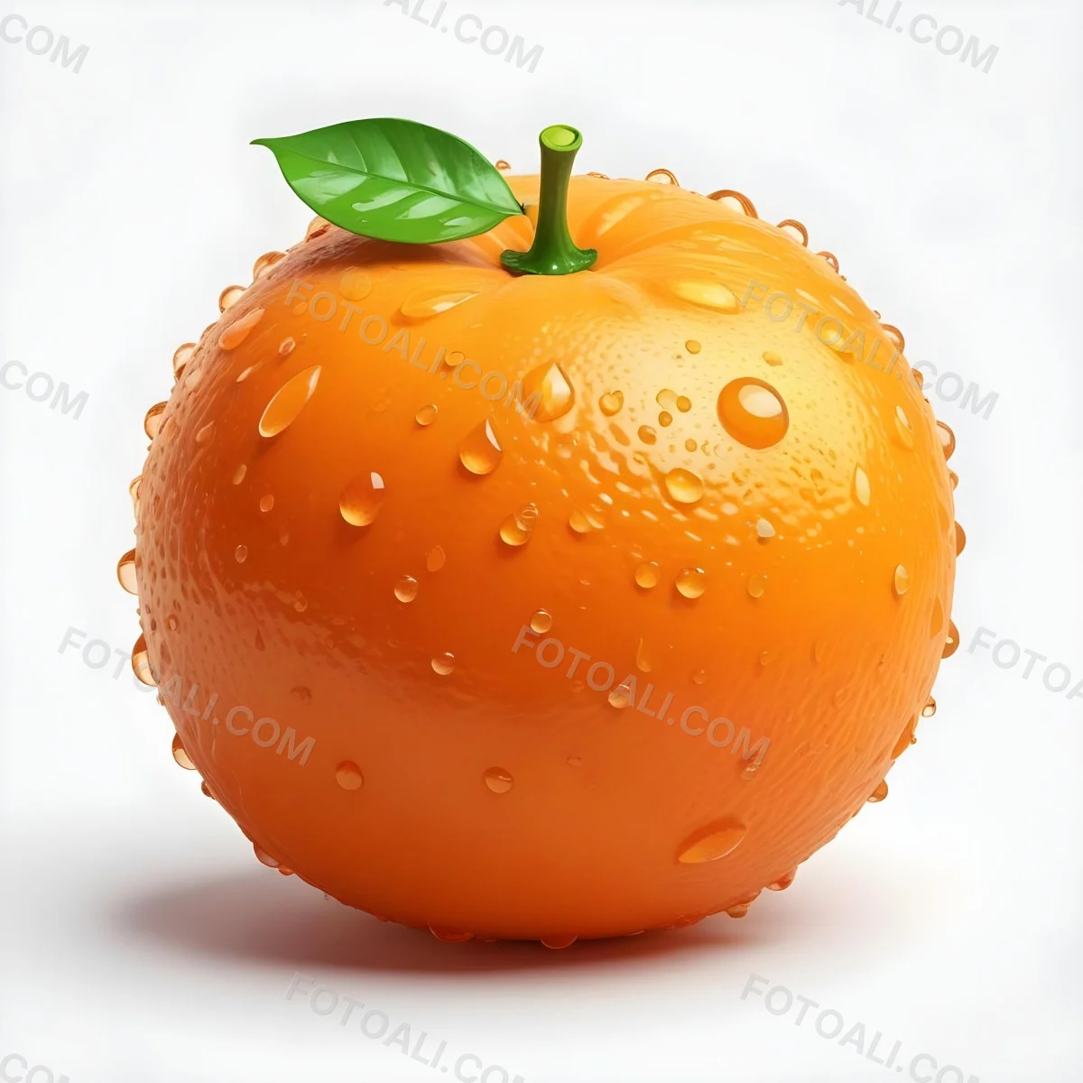 3d Model An Orange With Water Droplets And A Green Leaf On Top Isolated On A White Background Bright Light Figure Octane Render Volumetric Highly Detailed Videogame Aesthetic 8 01b0