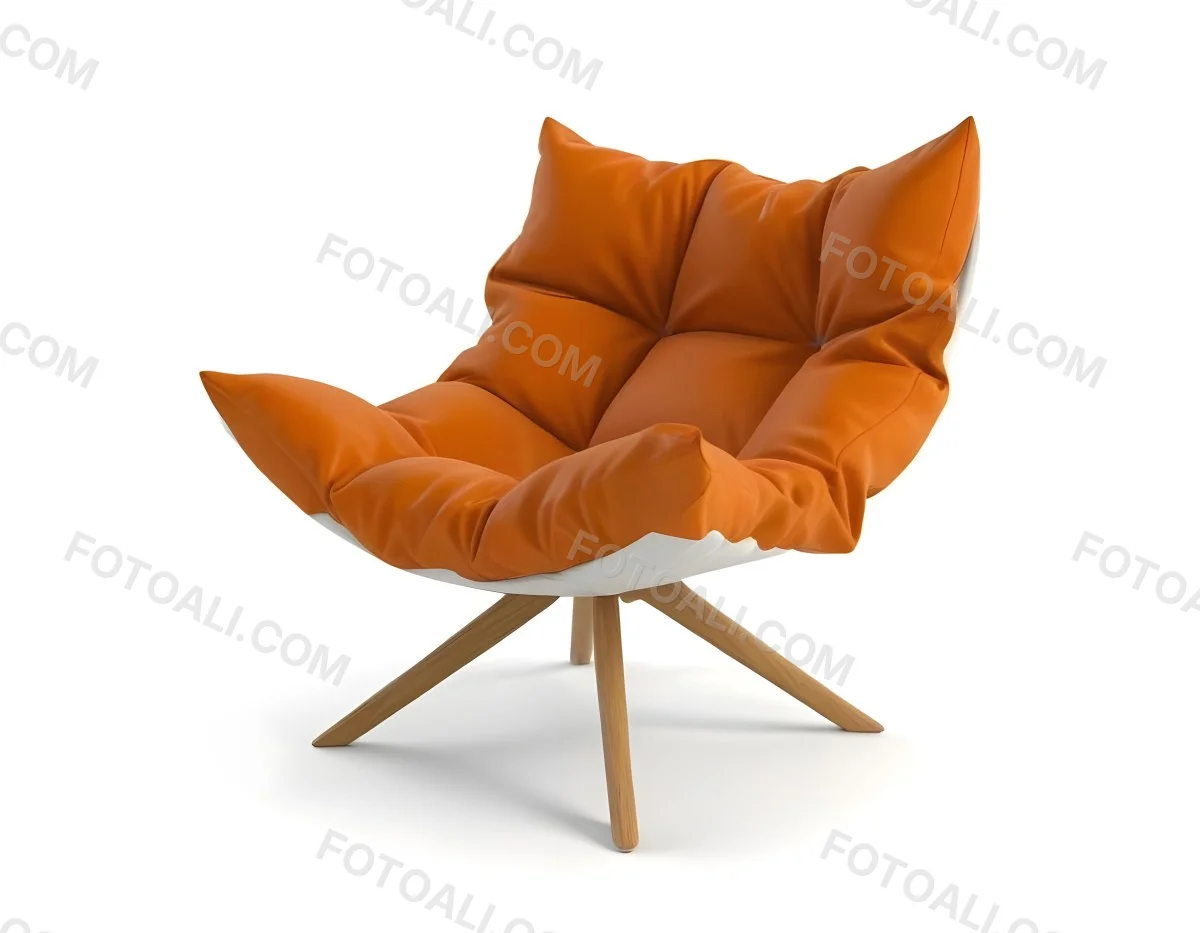 3d Model An White Cushion Chair With A Orange Base And Wooden Legs Isolated On A White Background Figure Octane Render Volumetric Highly Detailed Videogame Aesthetic 11 B77d