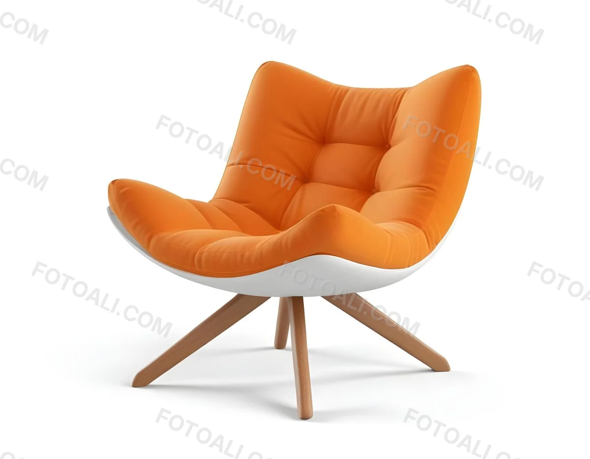 3d Model An White Cushion Chair With A Orange Base And Wooden Legs Isolated On A White Background Figure Octane Render Volumetric Highly Detailed Videogame Aesthetic 15 6f30