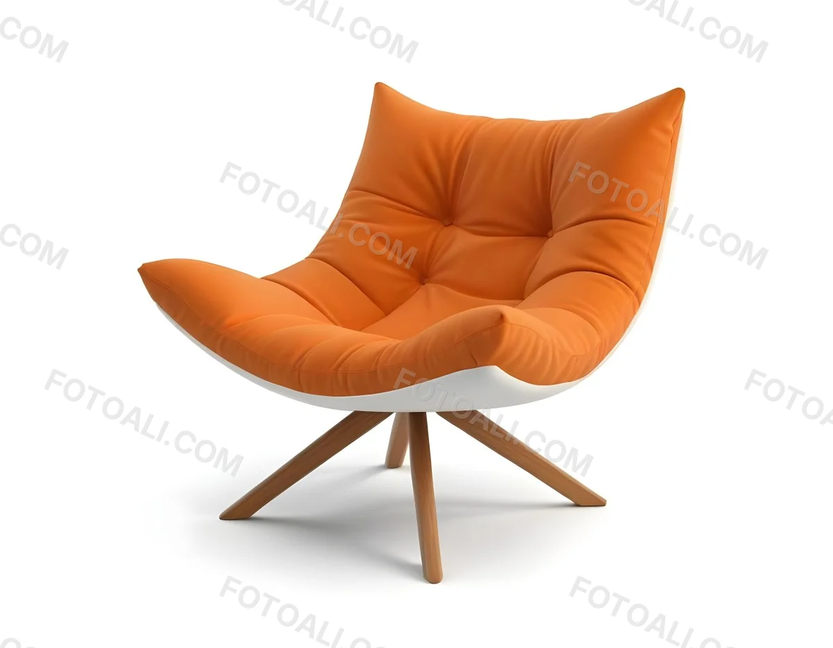 3d Model An White Cushion Chair With A Orange Base And Wooden Legs Isolated On A White Background Figure Octane Render Volumetric Highly Detailed Videogame Aesthetic 28 F472