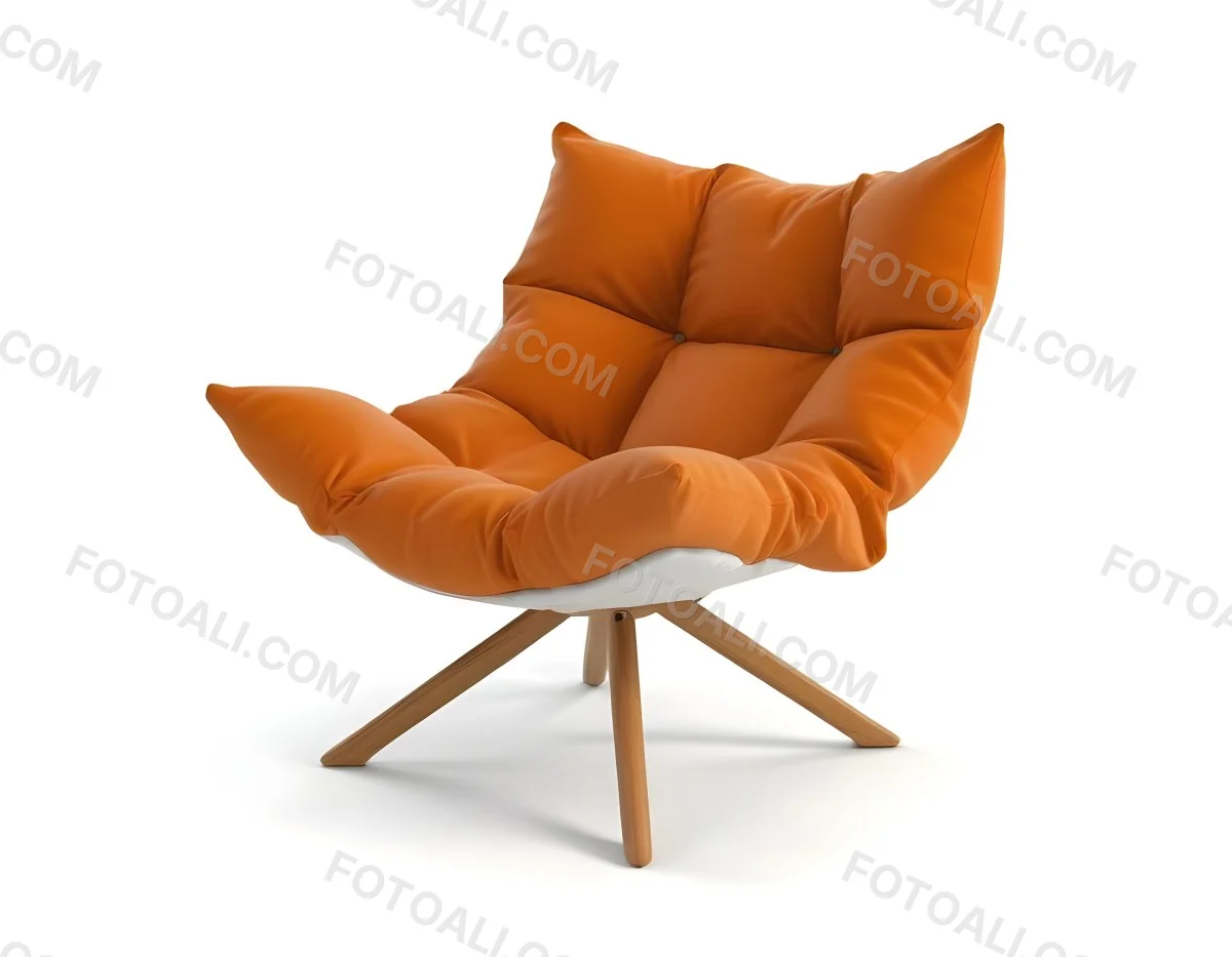 3d Model An White Cushion Chair With A Orange Base And Wooden Legs Isolated On A White Background Figure Octane Render Volumetric Highly Detailed Videogame Aesthetic 3 64bf