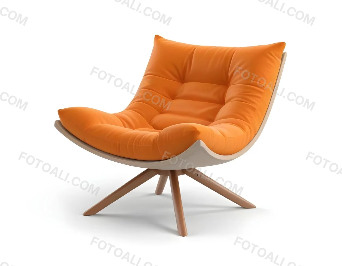 3d Model An White Cushion Chair With A Orange Base And Wooden Legs Isolated On A White Background Figure Octane Render Volumetric Highly Detailed Videogame Aesthetic 30 2cb5