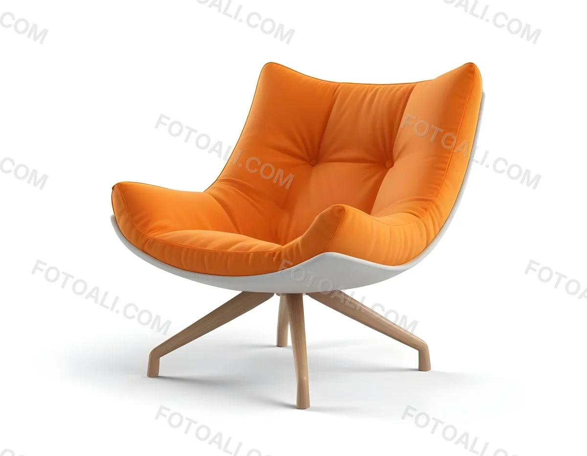 3d Model An White Cushion Chair With A Orange Base And Wooden Legs Isolated On A White Background Figure Octane Render Volumetric Highly Detailed Videogame Aesthetic 31 E539