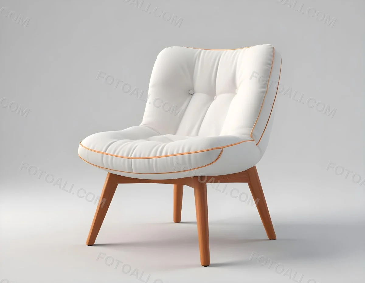 3d Model An White Cushion Chair With A Orange Base And Wooden Legs Isolated On A White Background Figure Octane Render Volumetric Highly Detailed Videogame Aesthetic 35 4d04