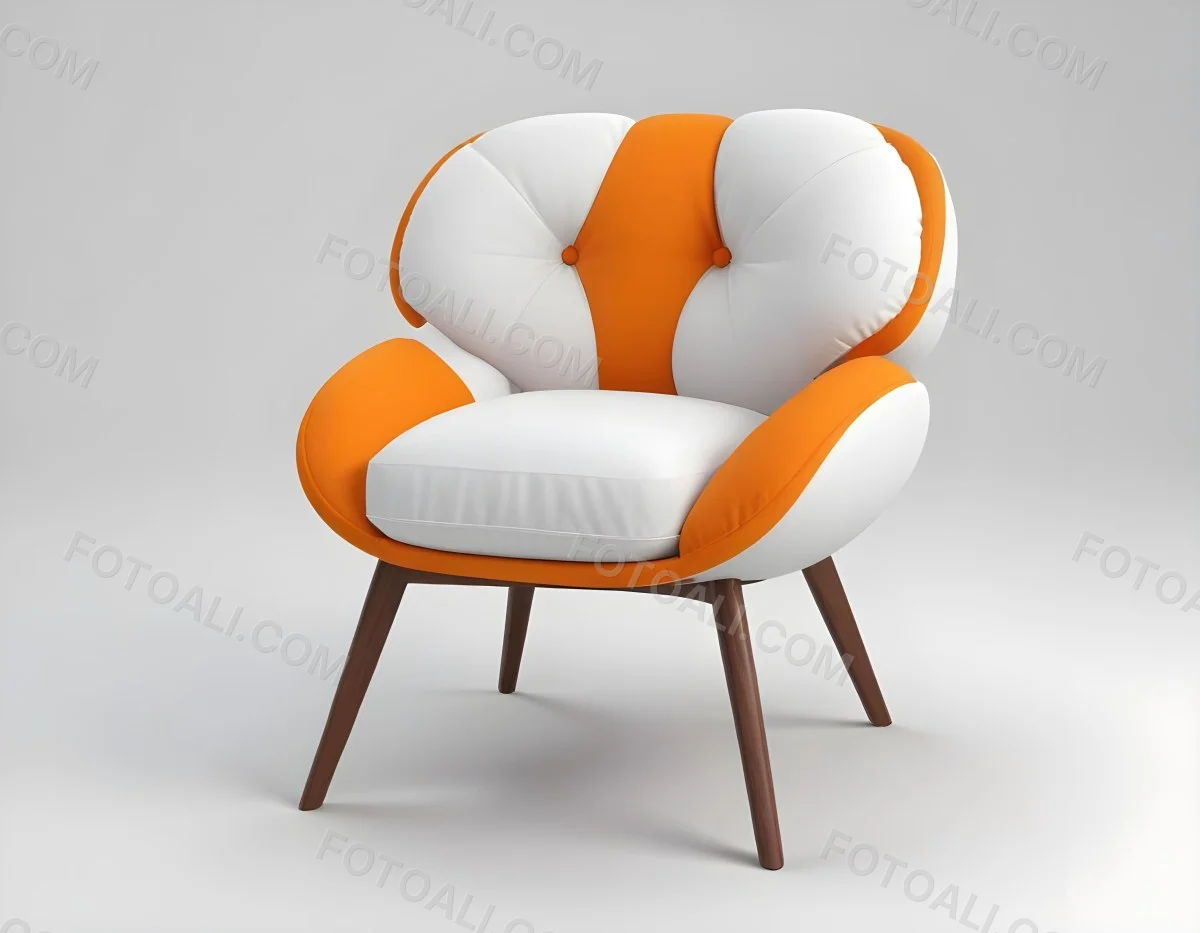3d Model An White Cushion Chair With A Orange Base And Wooden Legs Isolated On A White Background Figure Octane Render Volumetric Highly Detailed Videogame Aesthetic 6 Db4f