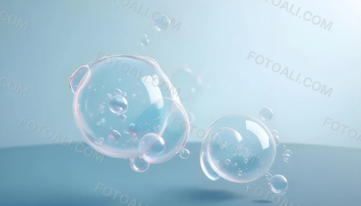 3d Model Bubbles With Molecules Inside Light Blue Background With Blurred Lights And Abstract Shapes Figure Octane Render Volumetric Highly Detailed Videogame Aesthetic 11 5124