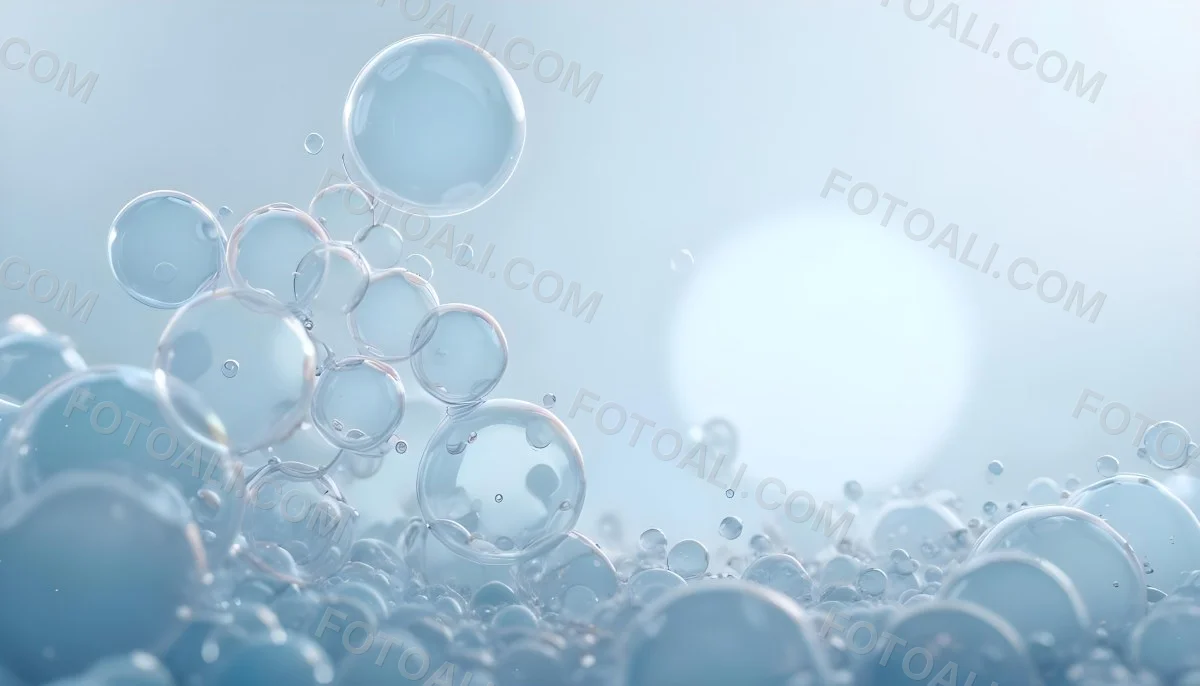 3d Model Bubbles With Molecules Inside Light Blue Background With Blurred Lights And Abstract Shapes Figure Octane Render Volumetric Highly Detailed Videogame Aesthetic 32 A5a2