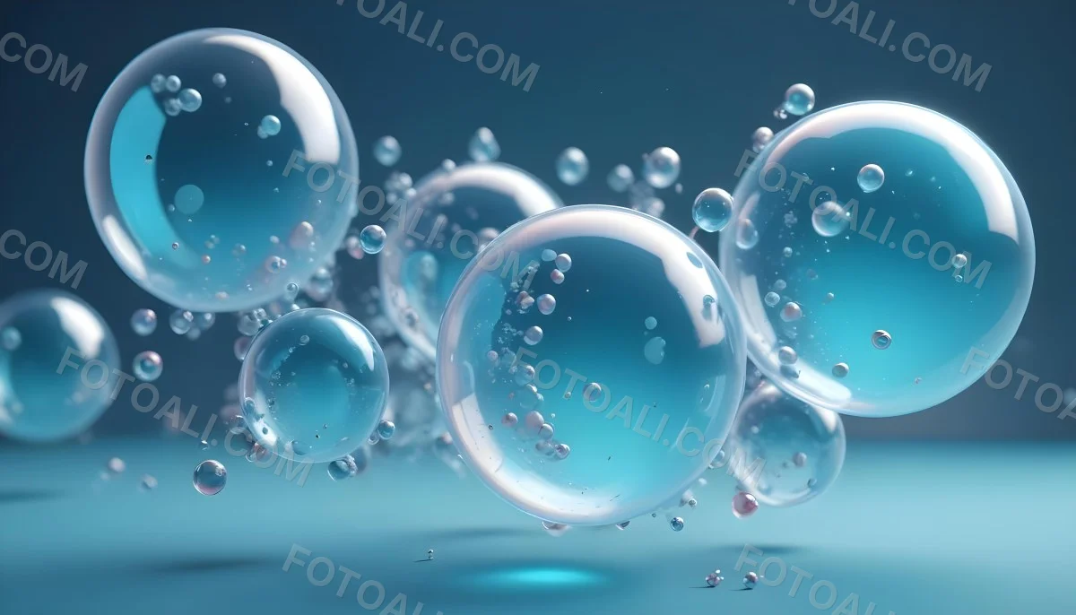 3d Model Bubbles With Molecules Inside Light Blue Background With Blurred Lights And Abstract Shapes Figure Octane Render Volumetric Highly Detailed Videogame Aesthetic 6 9796