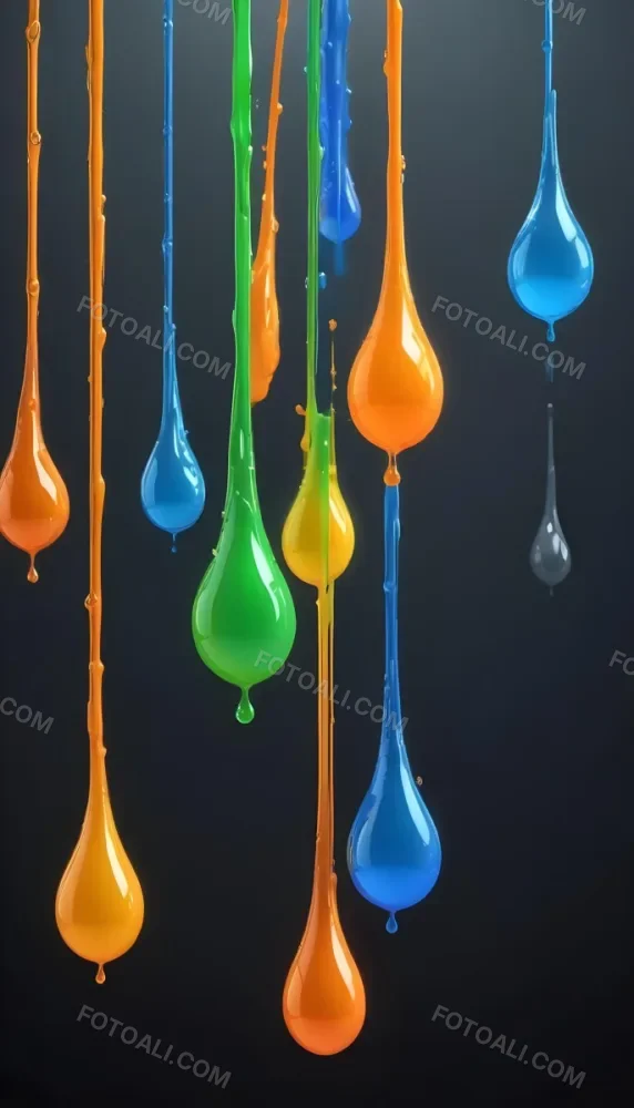 3d Model Colorful Glossy Liquid Drops Hanging From The Ceiling Vibrant Hues Of Blue Green Gray And Orange Smooth And Reflective Surfaces Minimalist Composition Dark Gray Background Figure Octane Render Volu 10 B222