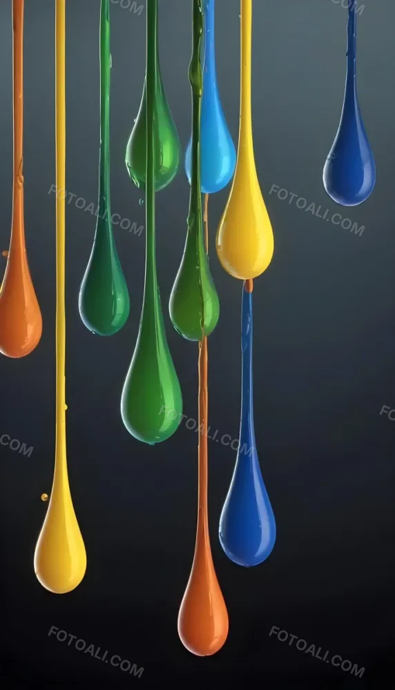 3d Model Colorful Glossy Liquid Drops Hanging From The Ceiling Vibrant Hues Of Blue Green Gray And Orange Smooth And Reflective Surfaces Minimalist Composition Dark Gray Background Figure Octane Render Volu 13 B475
