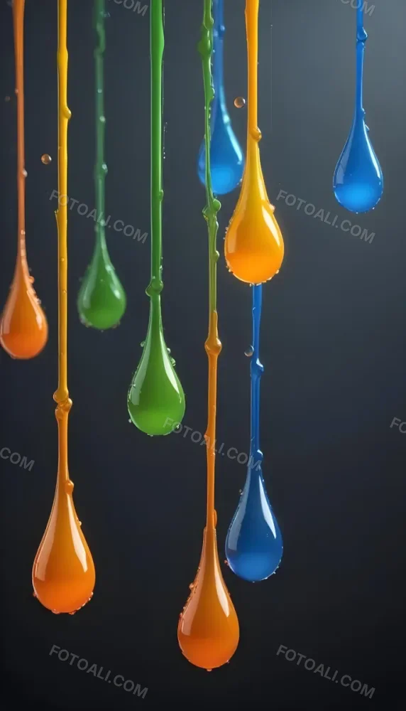3d Model Colorful Glossy Liquid Drops Hanging From The Ceiling Vibrant Hues Of Blue Green Gray And Orange Smooth And Reflective Surfaces Minimalist Composition Dark Gray Background Figure Octane Render Volu 14 7247