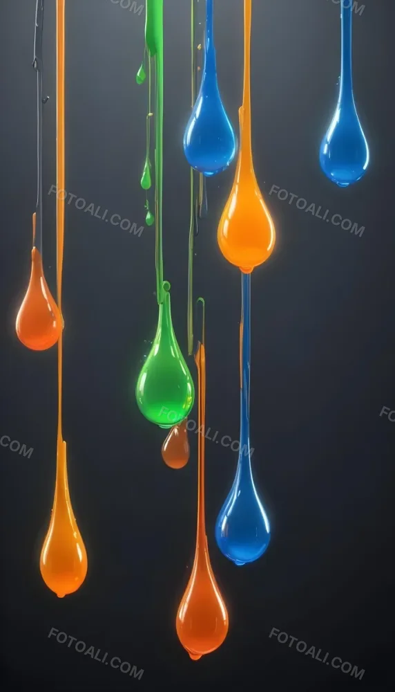 3d Model Colorful Glossy Liquid Drops Hanging From The Ceiling Vibrant Hues Of Blue Green Gray And Orange Smooth And Reflective Surfaces Minimalist Composition Dark Gray Background Figure Octane Render Volu 26 D12f
