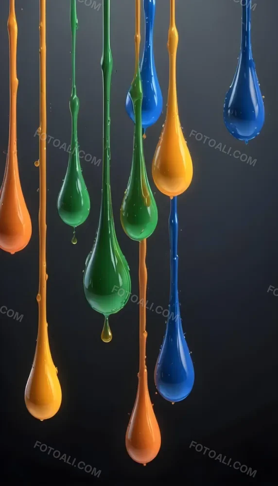 3d Model Colorful Glossy Liquid Drops Hanging From The Ceiling Vibrant Hues Of Blue Green Gray And Orange Smooth And Reflective Surfaces Minimalist Composition Dark Gray Background Figure Octane Render Volu 5 7566