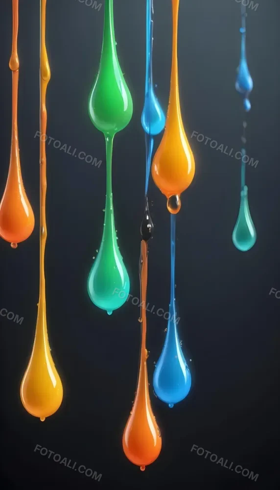 3d Model Colorful Glossy Liquid Drops Hanging From The Ceiling Vibrant Hues Of Blue Green Gray And Orange Smooth And Reflective Surfaces Minimalist Composition Dark Gray Background Figure Octane Render Volu 9 43b8