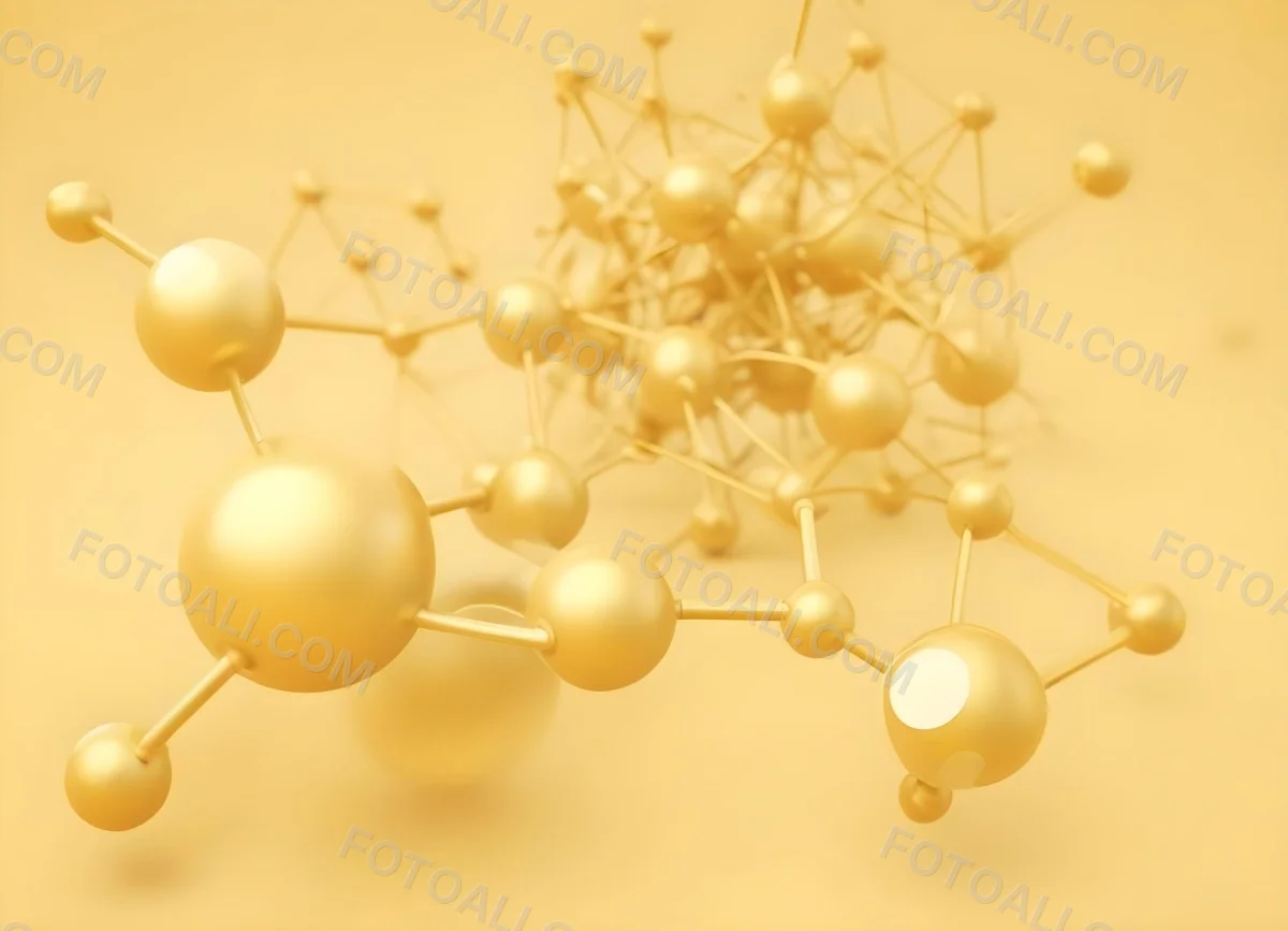 3d Model Golden Molecular Structure With Interconnected Spheres And Lines Creating A Complex Network Soft Golden Background With Blurred Lines Scientific Or Technological Theme Clean And Modern Aesthetic Figure 14 A87b
