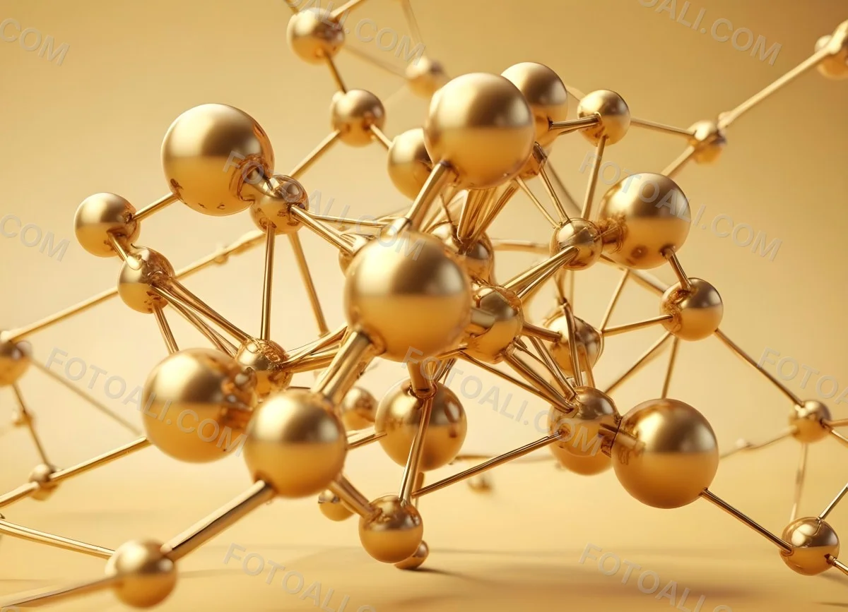 3d Model Golden Molecular Structure With Interconnected Spheres And Lines Creating A Complex Network Soft Golden Background With Blurred Lines Scientific Or Technological Theme Clean And Modern Aesthetic Figure 24 C371